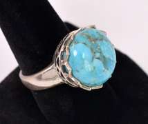 Large Turquoise Set In Sterling Ring
