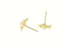 10K Yellow Gold Pearl Ornate Clover Flower Vintage Stud Earrings