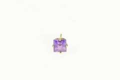 14K Yellow Gold Square Princess Amethyst Solitaire Single Stud Earring