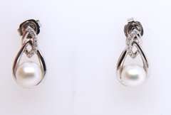 925 Sterling Silver Pearl and Diamond Earrings