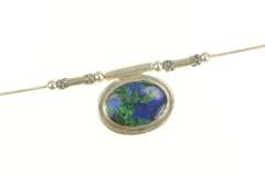 Sterling Silver Malachite Included Lapis Oval Cabochon Necklace