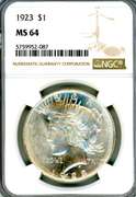 1923 Peace Silver Dollar in NGC MS64