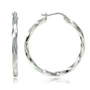 Twist Round Hoop Earrings in Sterling Silver