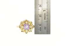 14K Yellow Gold Amethyst Opal Halo 1960's Floral Cocktail Ring