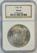 Super near Gem BU 1925 Peace Silver Dollar. NGC MS64