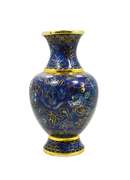 Vintage Small Cloisonné Vase in Tones of Blue With Floral and Dragon Pattern