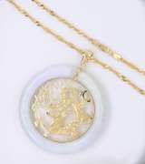 Attractive Yellow Gold Lucky Dragon Jade Round Pendant on Chain