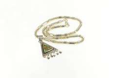 Sterling Silver Triangle Cut Turquoise Native American Fringe Necklace