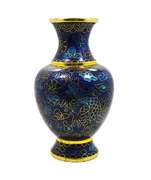 Vintage Small Cloisonné Vase in Tones of Blue With Floral and Dragon Pattern