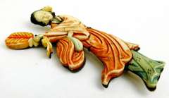 Antique Bone Geisha Girl Large Brooch