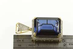 10K Yellow Gold Emerald Sim. Sapphire Diamond Encrusted Pendant