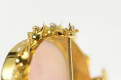 10K Yellow Gold Pink Carved Coral Cameo Seed Pearl Twist Pin/Brooch