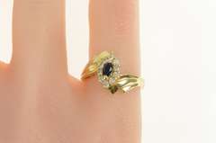 14K Yellow Gold Marquise Sapphire Diamond Halo Bypass Ring