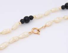Fresh Water Pearl and Black Onyx and Gold Bead Necklace