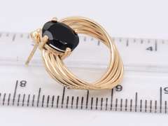 Stunning Yellow Gold oval Black Onyx Stacked Circle Drop Post Earrings