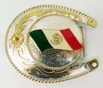 Big Silverplate Horseshoe & Mexico Flag Belt Buckle