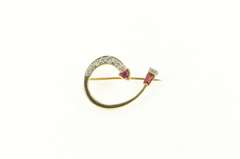 14K Yellow Gold 0.77 Ctw Ruby Diamond Ornate Swirl Curve Pendant