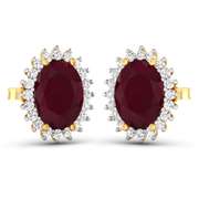 14 Kt Yellow Gold Ruby Diamond Earrings