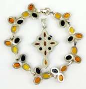 Sterling Amber Cabochon Cross & Bracelet