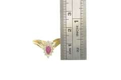14K Yellow Gold Marquise Ruby Diamond Halo Chevron Ring