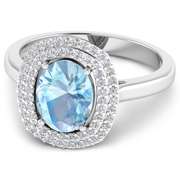 14 Kt White Gold Aquamarine Diamond Ring