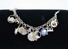 Vintage Sterling Chain Bracelet With 16 Different Theme Charms, Mostly Souvenirs