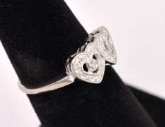 Stunning Double Heart Diamond Ring in White Gold