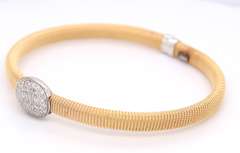 Majestic Yellow Gold Pave oval on Textured Cuff Bangle