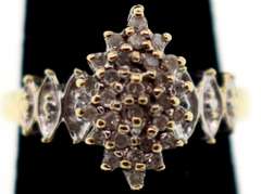 10k Gold Diamond Cluster Ring Flanked by Mini-Clusters