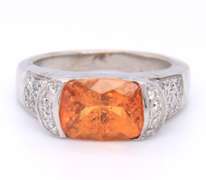 Gorgeous White Gold Orange Sapphire and Diamonds in East West Setting
