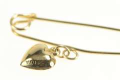 14K Yellow Gold Puffy Heart Charm Retro Simple Safety Pin/Brooch