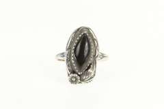 Sterling Silver Black Onyx Southwestern Artisan Leaf Feather Ring