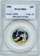 1964 Washington Quarter in PCGS PR69