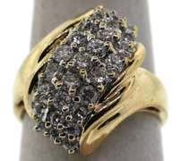 Wavy Triple Row Diamonds 14k Gold Ring