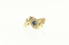 14K Yellow Gold Marquise Sapphire Diamond Halo Bypass Ring