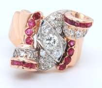 Retro 30's approximate 0.40ctw Diamond and Ruby Ring