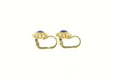 18K Yellow Gold Domed Blue Red Enamel Scalloped Trim Dangle Earrings