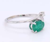 Favorite White Gold Oval Emerald and Diamond open Ring