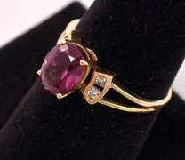 Ravishing Rhodolite Garnet and Diamont Ring in Yellow Gold