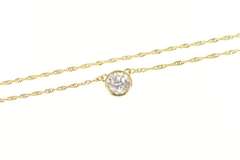 10K Yellow Gold Round Solitaire Cubic Zirconia Chain Necklace