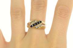 14K Yellow Gold 1.03 Ctw Sapphire Diamond Striped Squared Ring