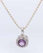 Vintage 925 Sterling Silver Amethyst Pendant on Beaded Chain Necklace