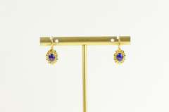 18K Yellow Gold Domed Blue Red Enamel Scalloped Trim Dangle Earrings