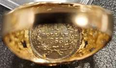 1853 Type One $1 Gold Piece in fancy antique 10k gold ring