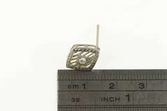 14K White Gold Art Deco Diamond Squared Filigree Single Stud Earring