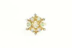 14K Yellow Gold Victorian Style Opal Diamond Flower Cluster Ring
