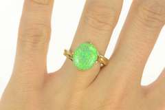 14K Yellow Gold Oval Vibrante Green Syn. Opal Bypass Ring