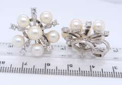 Fantastic White Gold Pearl and Diamond Star Earrings