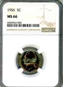 1956 Jefferson Nickel in NGC MS66