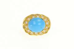 18K Yellow Gold Turquoise Scalloped Halo Domed Spiral Vintage Ring